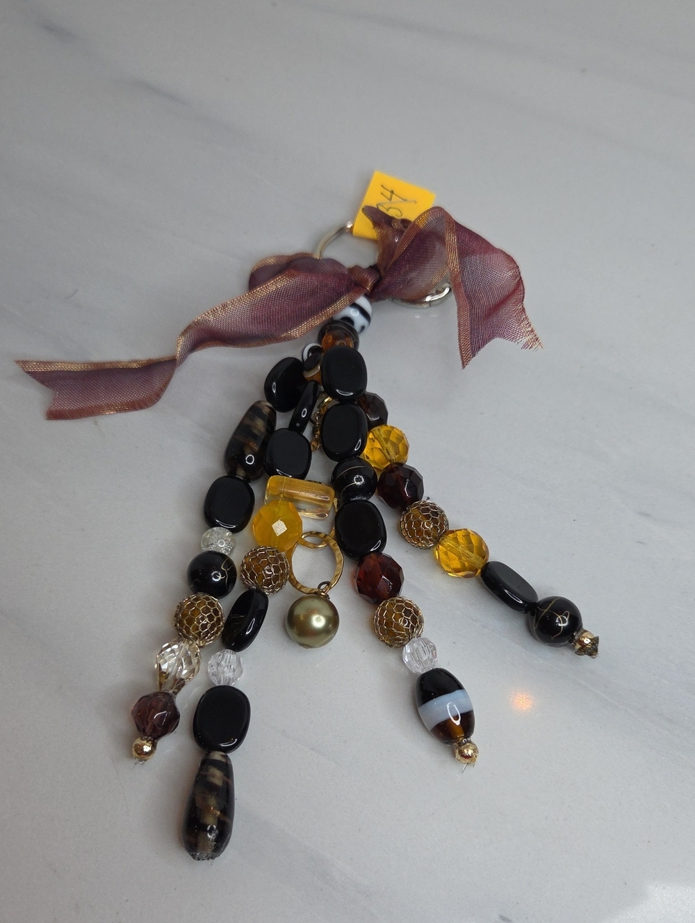 334 - Elegant Black and Amber Bag Charm